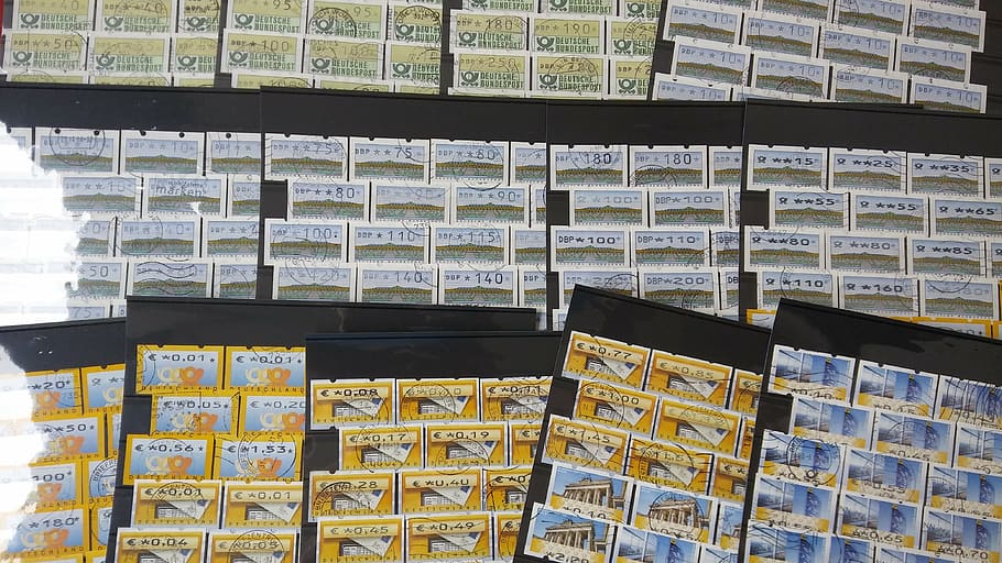 stamps, philately, atm, postmark, stock cards, collection, abundance HD wallpaper