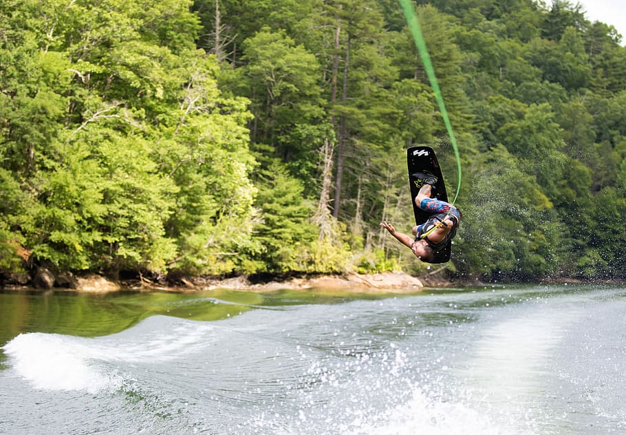 man wakeboarding during daytime, nature, river, water, outdoors HD wallpaper