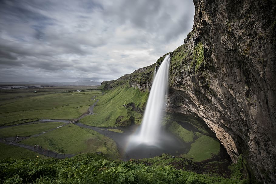 waterfalls aerial shot, landscape photography of waterfalls, Seljalandsfoss HD wallpaper