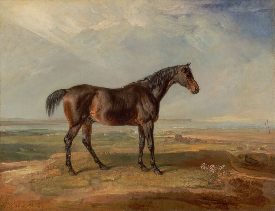 brown horse painting standing on field, James Ward, Oil On Canvas