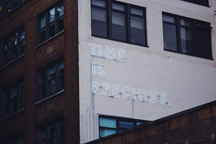 white Time Is Precious signage building at daytime, brown building, HD wallpaper