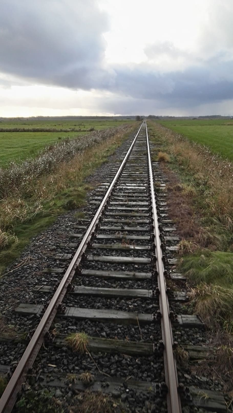railroad track, clouds, sky, rail transportation, cloud - sky HD wallpaper