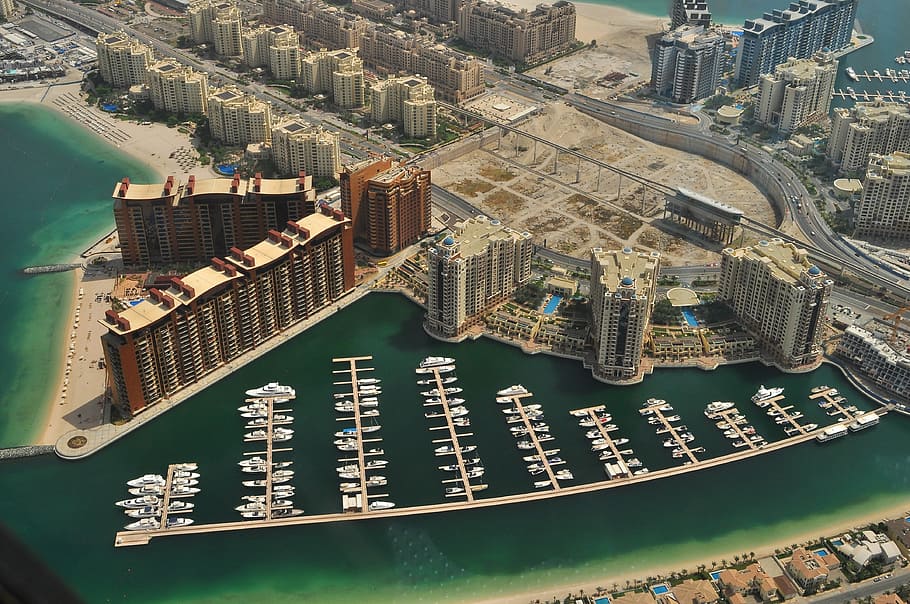 Dubai Marina in the United Arab Emirates - UAE, boats, cityscape