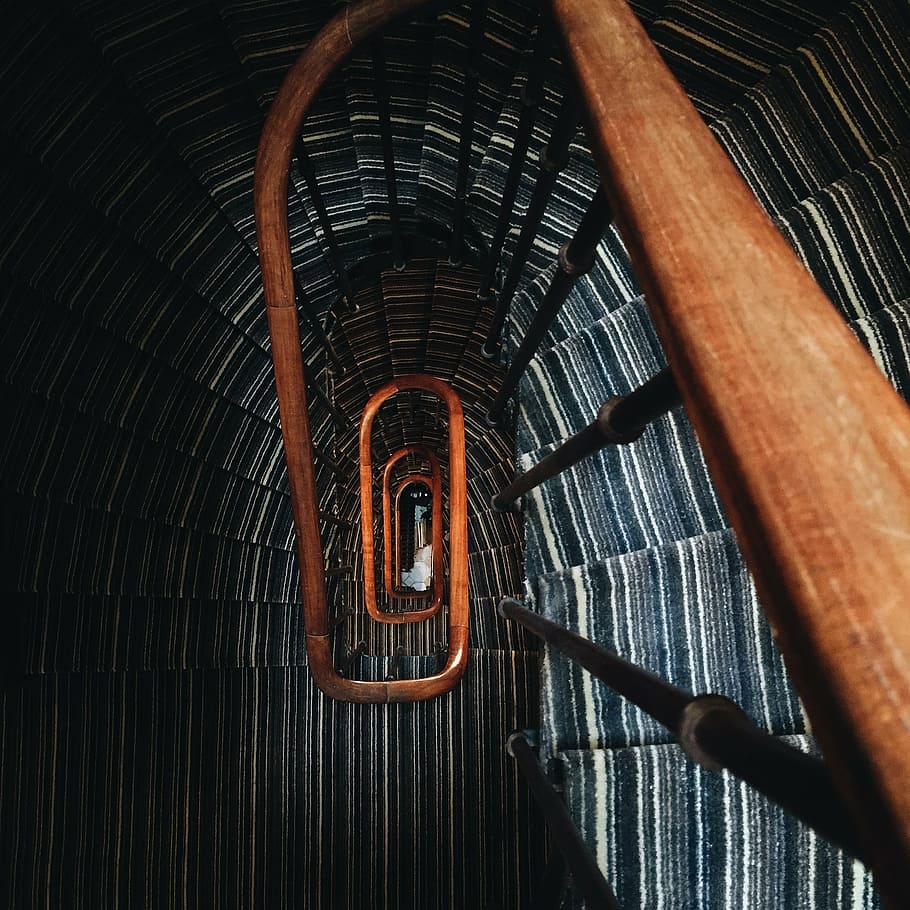brown wooden stair rail, architecture, art, building, carpet HD wallpaper