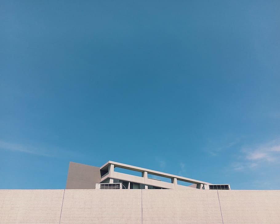 architecture, blue sky, building, wall, white building, windows HD wallpaper