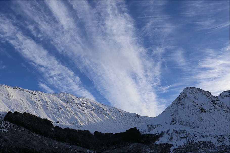 mountain covered in snow, white, coated, mountains, cloudy HD wallpaper