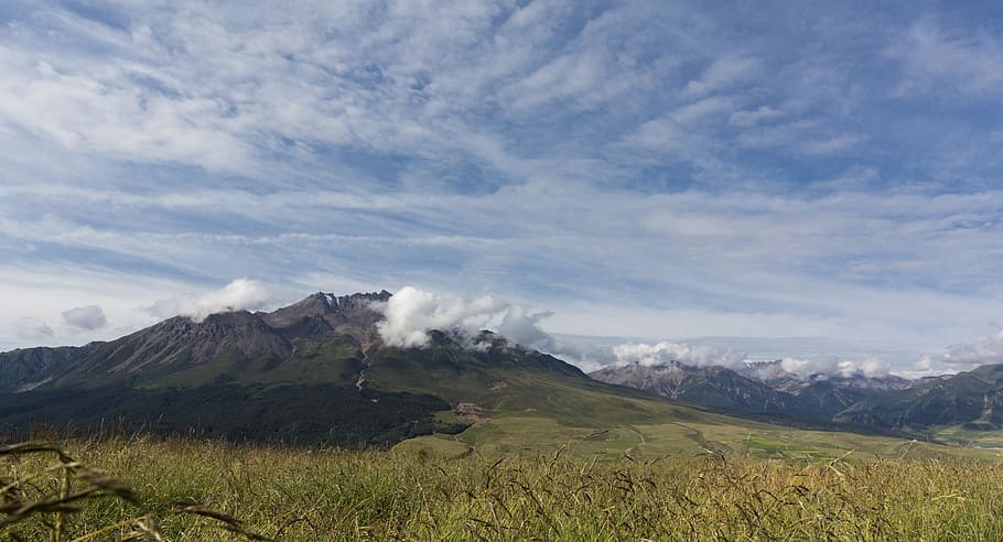 mountain, white cloud, blue sky, cloud - sky, scenics - nature HD wallpaper