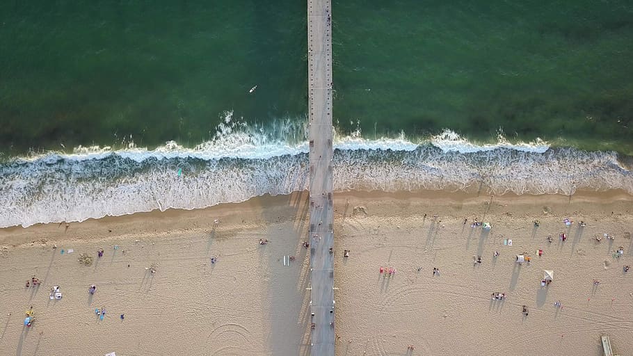 bird's eye photography of people at beach, people on sandbanks HD wallpaper