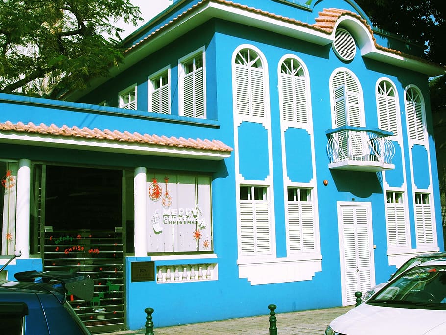 structure, blue house, macau, built structure, architecture HD wallpaper
