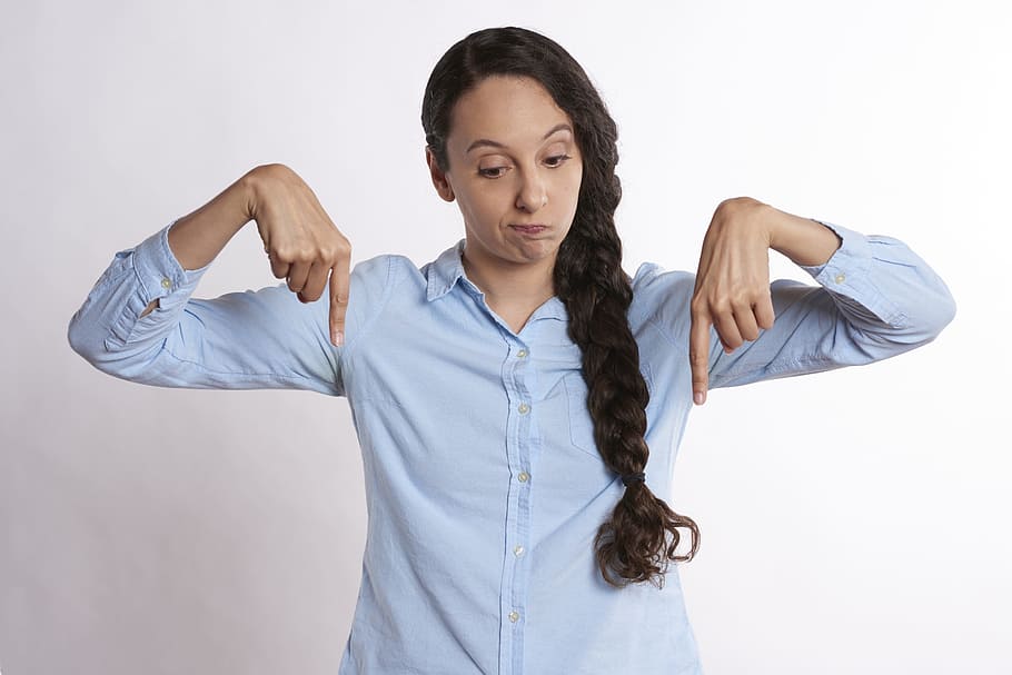 woman pointing on bottom, down, gesture, direction, pointer HD wallpaper