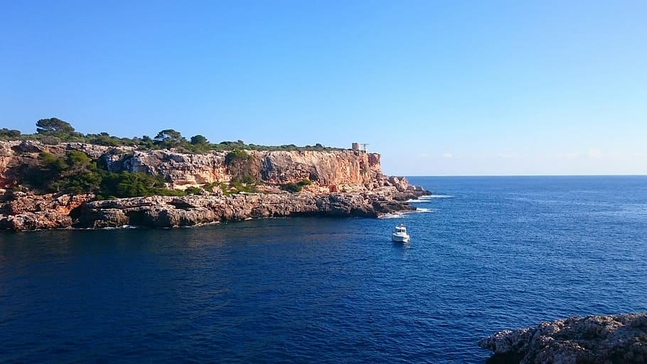 Water, Blue, Blue, Sky, Sky, Rock, Holiday, Leisure, mallorca HD wallpaper