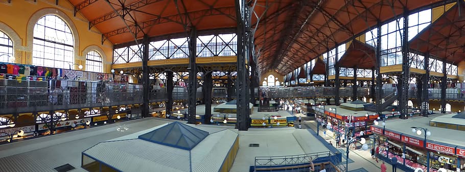 budapest, great market hall, hungary, building, panorama, architecture, HD wallpaper