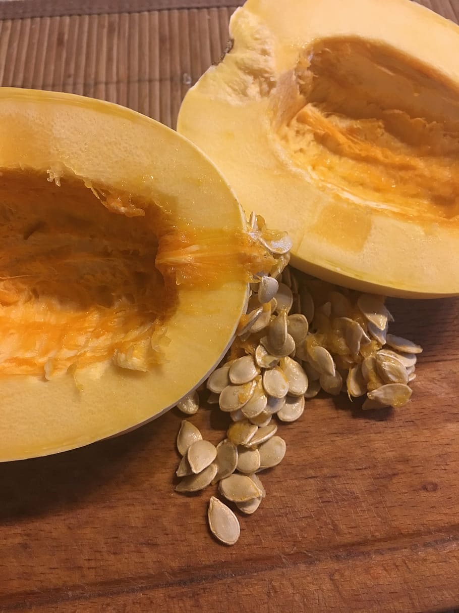 pumpkin, pips, a vegetable, seeds, half, inside, food and drink HD wallpaper