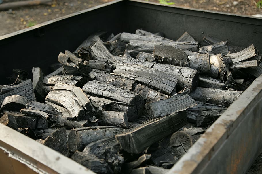 coal, firewood, black, wood - material, no people, log, day HD wallpaper