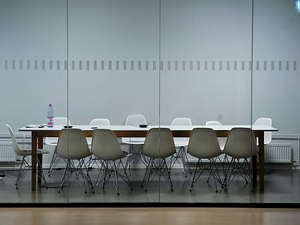 long table with Eiffel chair inside room, rectangular white wooden table and white chairs inside building HD wallpaper