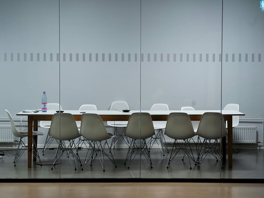 long table with Eiffel chair inside room, rectangular white wooden table and white chairs inside building HD wallpaper