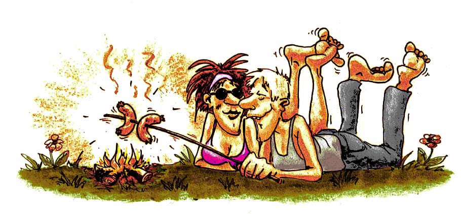 woman and man barbecuing clip art, barbecue, sausage, bratwurst, HD wallpaper