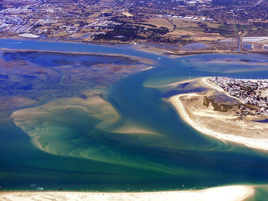 ground, sand, plane, water, blue, aerial view, landscape, environment HD wallpaper