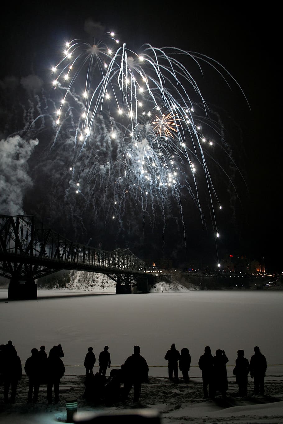 ottawa river, canada, new year's eve, fireworks, bright, sky, HD wallpaper