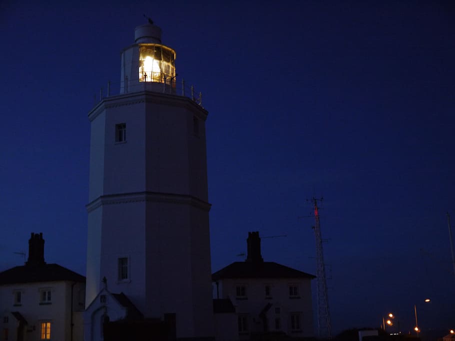 Lighthouse, Night, Light, Light, Blue, through, glass, sea HD wallpaper