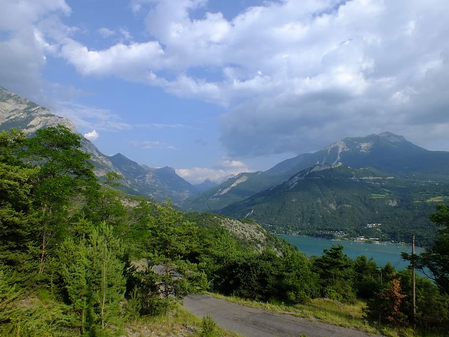 lake, pass, mountains, clouds, sky, france, cloud - sky, beauty in nature HD wallpaper