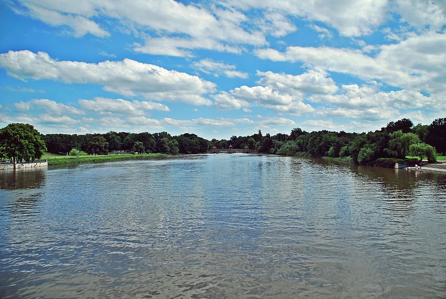 leipzig, bridge, water, river, nature, germany, summer, sunny HD wallpaper