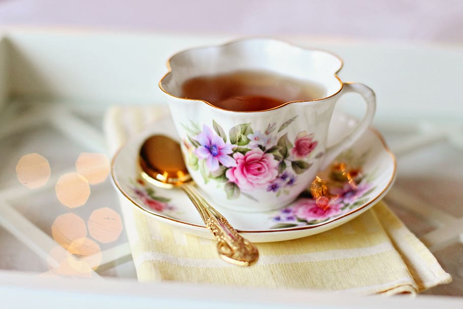 white and pink floral ceramic teacup and saucer, tea cup, vintage tea cup, HD wallpaper