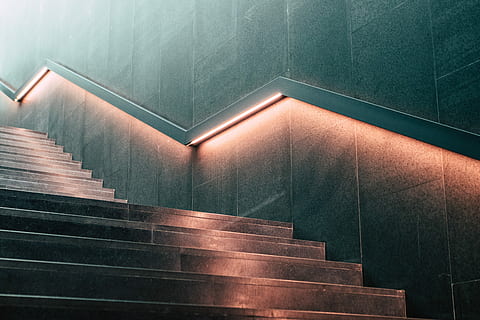 lighter staircase with railings, brown stairs, glow, line, diagonal HD wallpaper