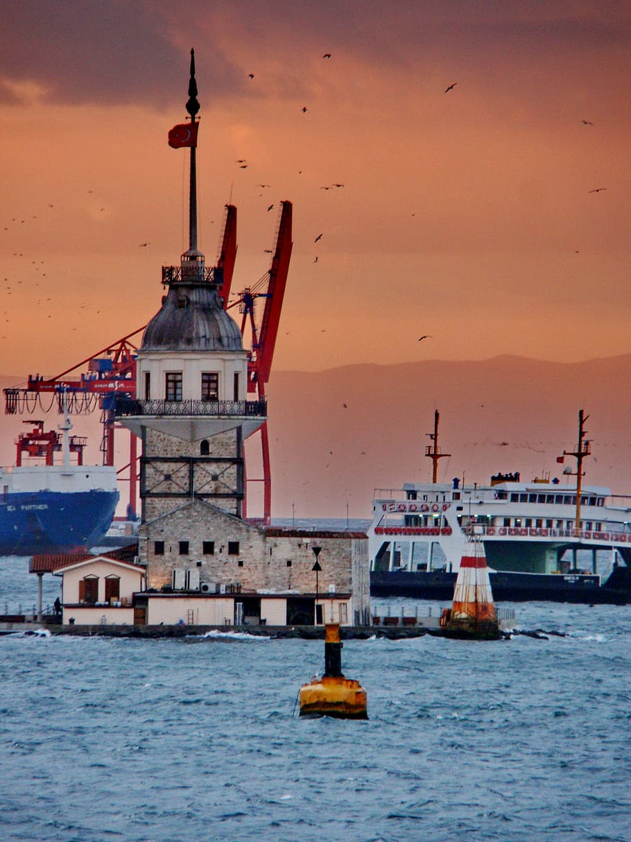 turkey, bosphorus, strait, istanbul, bridge, channel, ship, HD wallpaper
