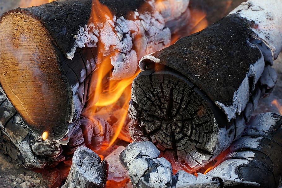fire, grill, wood, flame, barbecue, burn, embers, heat, charcoal HD wallpaper