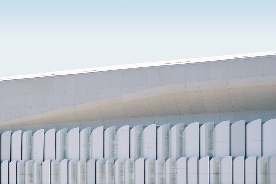 photo of white concrete building under clear blue sky, abstract HD wallpaper