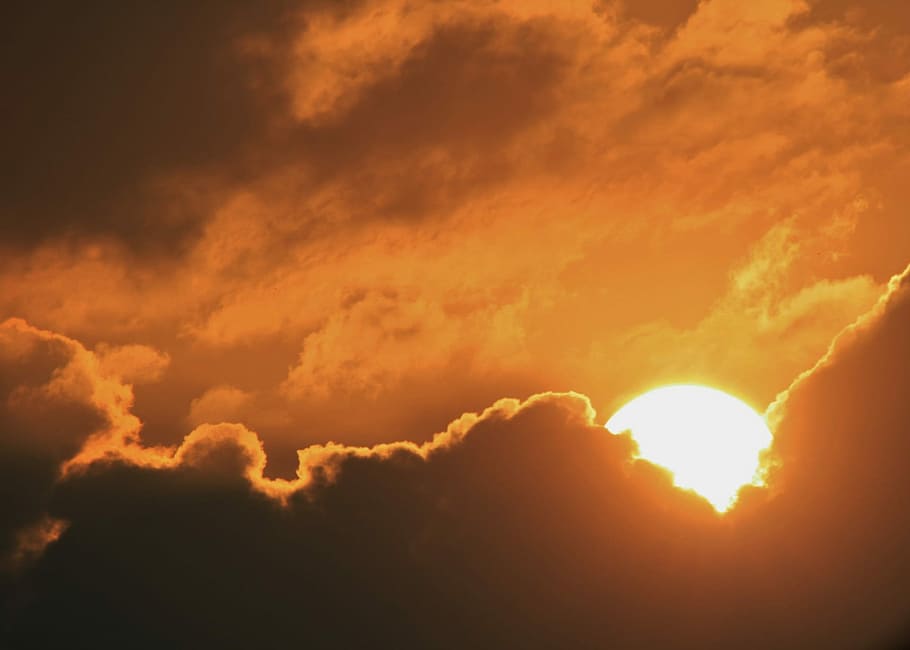 sunset and sea of clouds, Round, Orb, Setting, bright, nature HD wallpaper