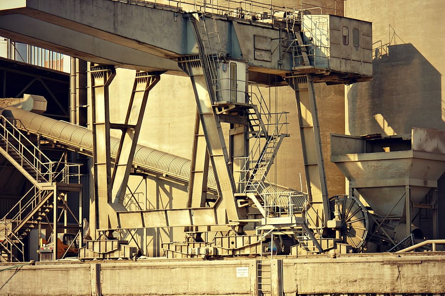 hopper, industry, movable crane, factory, steel, architecture HD wallpaper