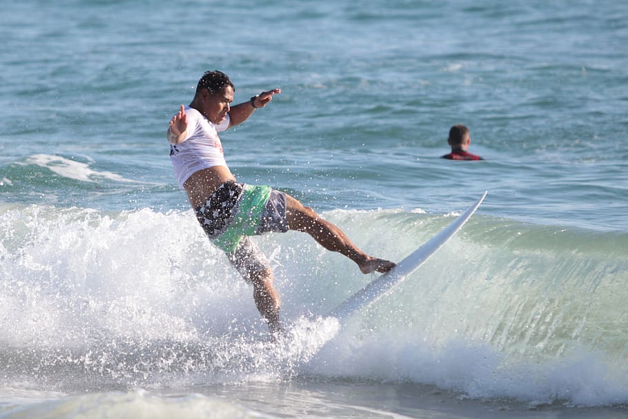 man surfing during daytime, surfer, surfboard, wave, water HD wallpaper