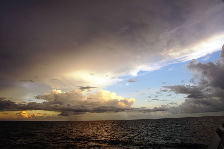 sunset, sea, forward, clouds, rain, caribbean, sky, cloud - sky HD wallpaper