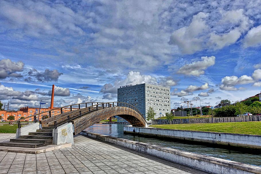 Bridge, Crossing, Pathway, Canal, over, architecture, cloud - sky HD wallpaper