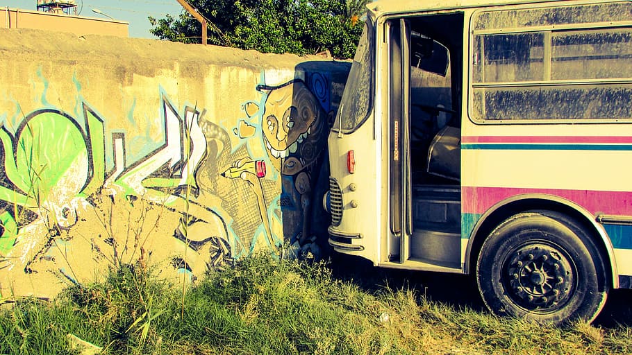 Graffiti, Wall, Bus, Old, Abandoned, urban, larnaca, cyprus HD wallpaper