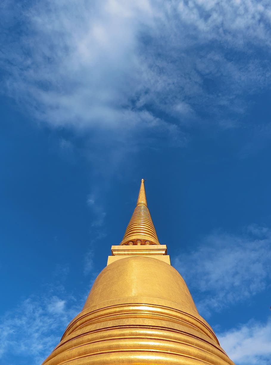 Pagoda, Gold, Architecture, sky, faith, religion, thailand art, HD wallpaper