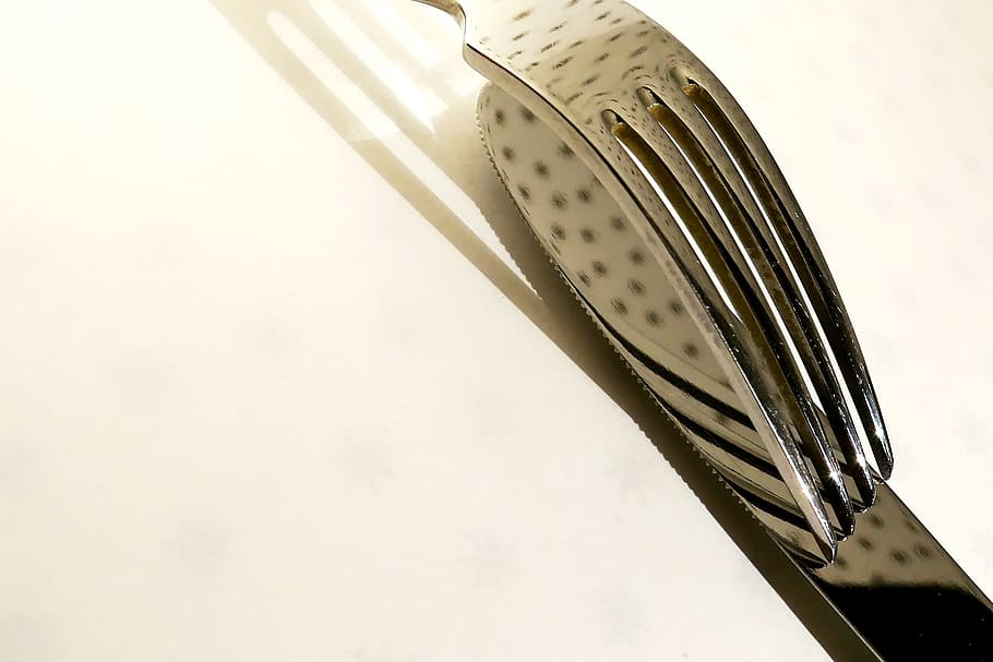 cutlery, knife, fork, table cover, gloss, tine, metal, gastronomy HD wallpaper