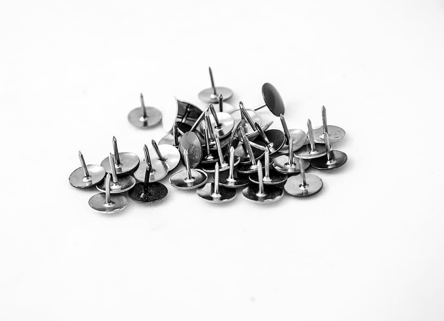 button, thumbtacks, spikes, an injection, studio shot, white background HD wallpaper