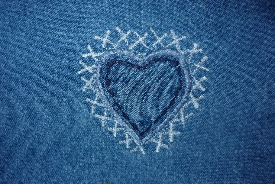 heart illustration, fabric, jeans, texture, cloth, material, clothing, HD wallpaper