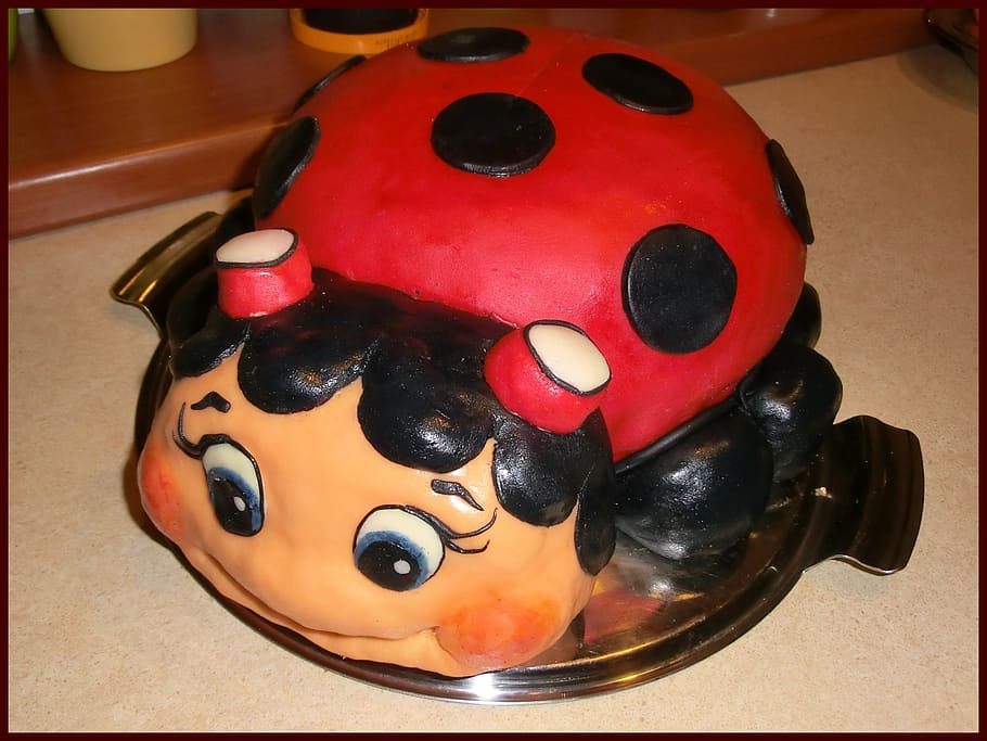cake, ladybug, sweetness, red, representation, indoors, close-up HD wallpaper