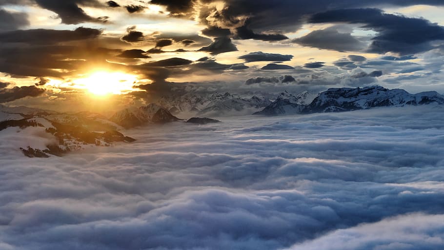 Mountain Range, cold, dawn, dusk, landscape, mountains, nature HD wallpaper
