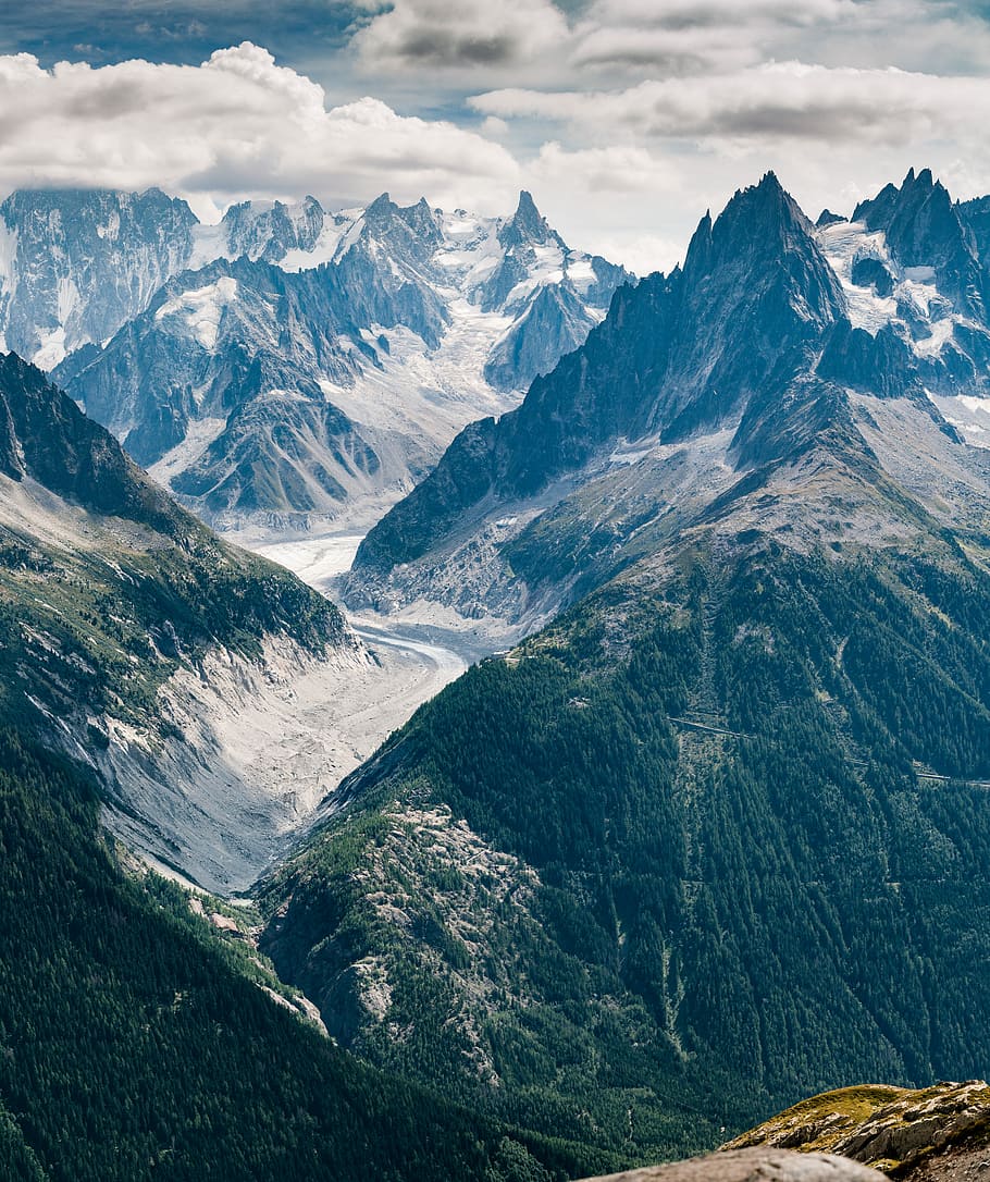 aerial view photography of mountains under cloudy sky, aerial view of mountain under clouds HD wallpaper