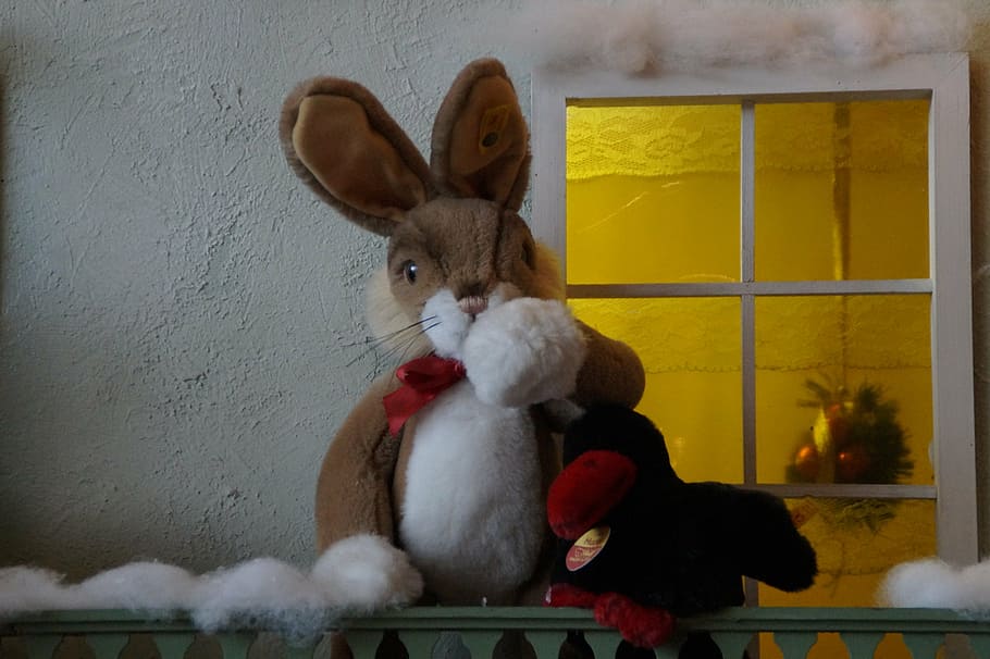 winter, hare, home, illuminated, lighting, christmas, toys, HD wallpaper