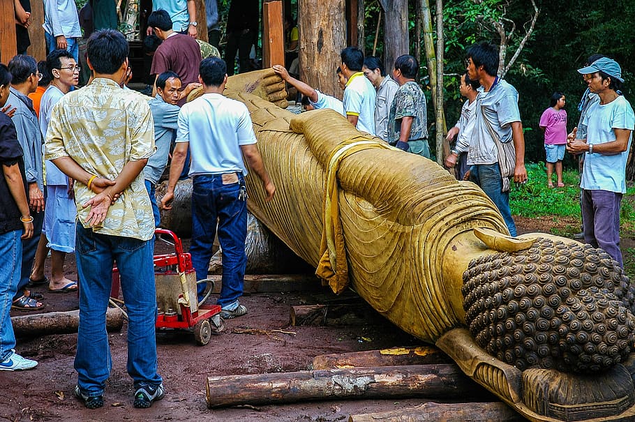 move, transport, human, hard, buddah, holzbuddah, lying, north thailand HD wallpaper