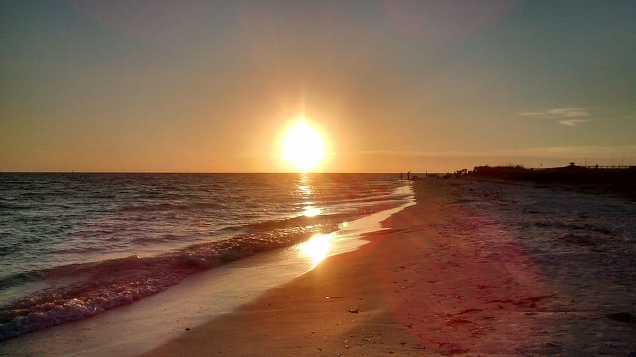 beach, sunset, sky, travel, tropical, landscape, coast, wave HD wallpaper