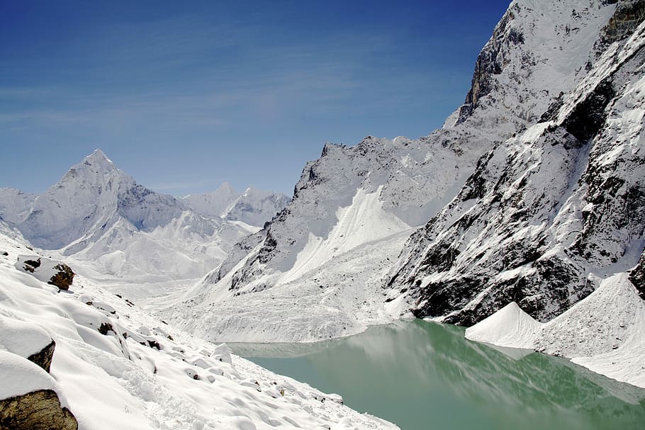 Mount Everest, mountain, snow, lake, nature, mountain Peak, glacier, HD wallpaper