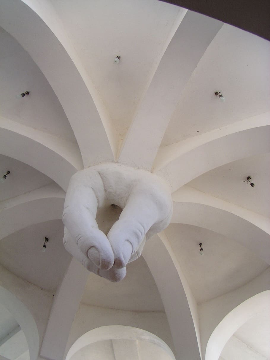 hand, sculpture, statue, hanging, ceiling, decoration, design HD wallpaper