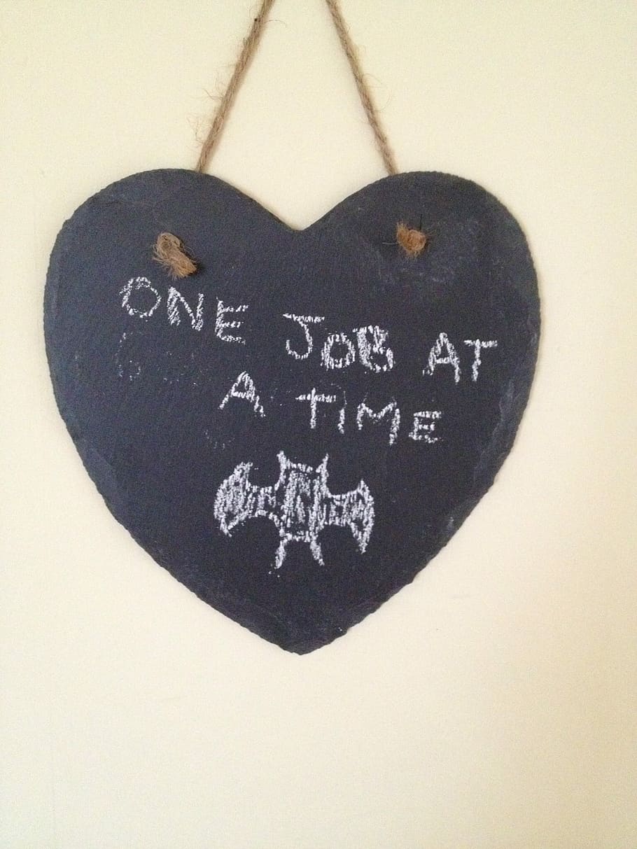 heart-shape board with chalk text on wall, Slate, Bat, Quote